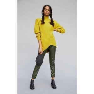 Anthropologie Maeve Crystal Tunic Sweater Mock Neck Chartreuse Yellow Hi Low S